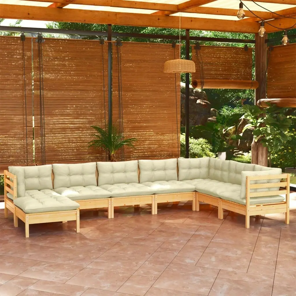 8 Piece Garden Lounge Set with Cream Cushions Solid Pinewood 3096659