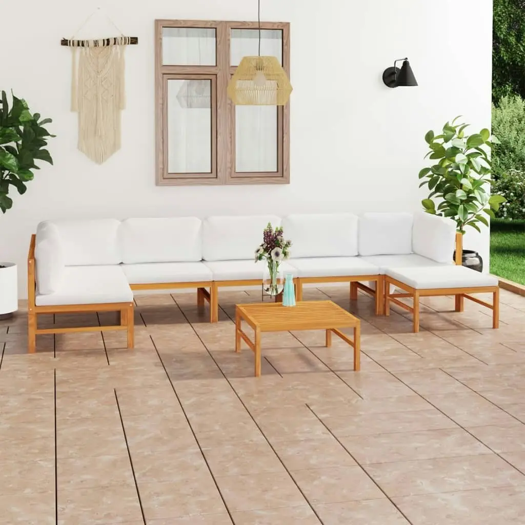 8 Piece Garden Lounge Set with Cream Cushions Solid Teak Wood 3087254