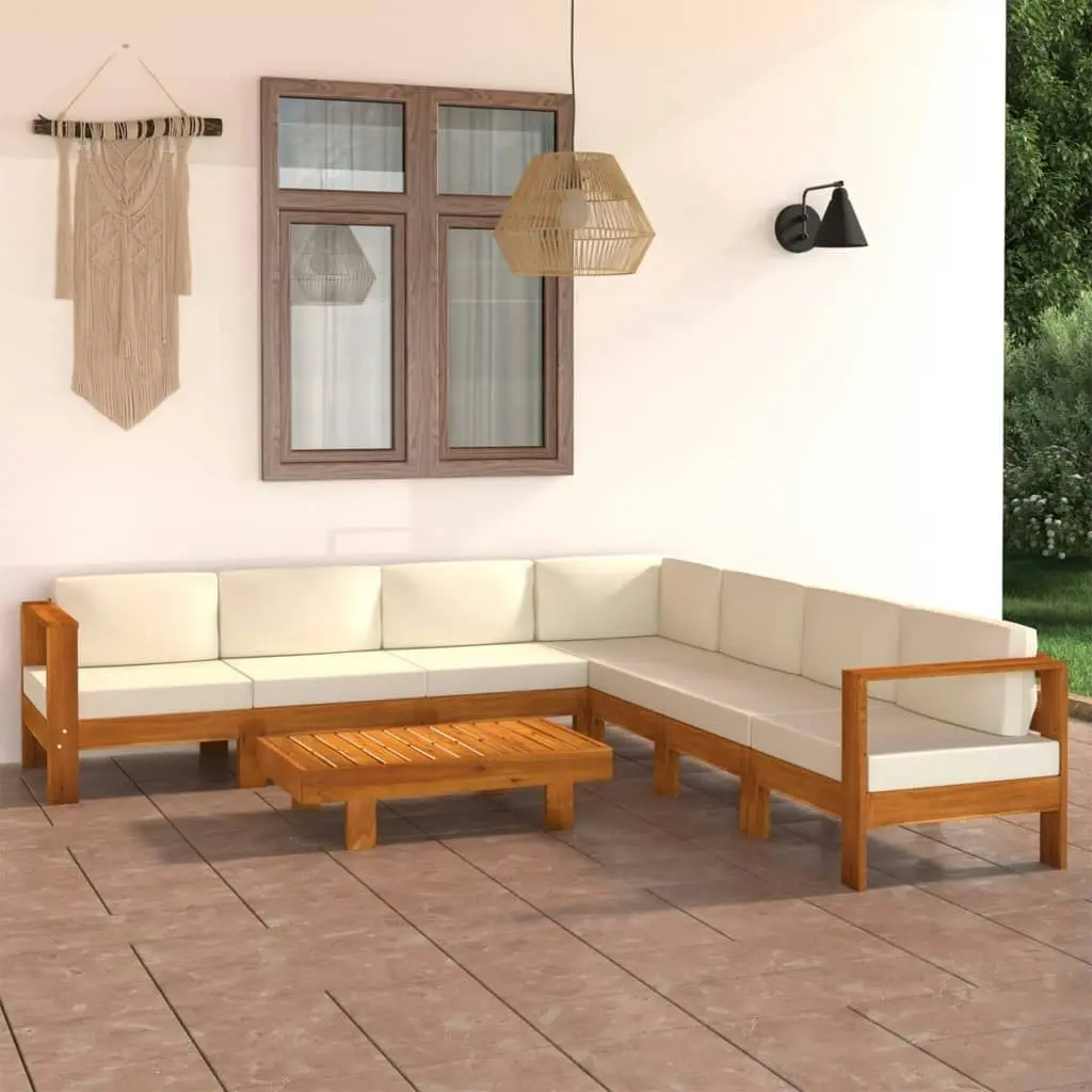 8 Piece Garden Lounge Set with Cream White Cushions Acacia Wood 3057940