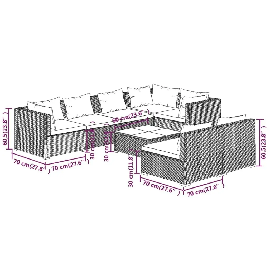 8 Piece Garden Lounge Set with Cushions Black Poly Rattan 3102391