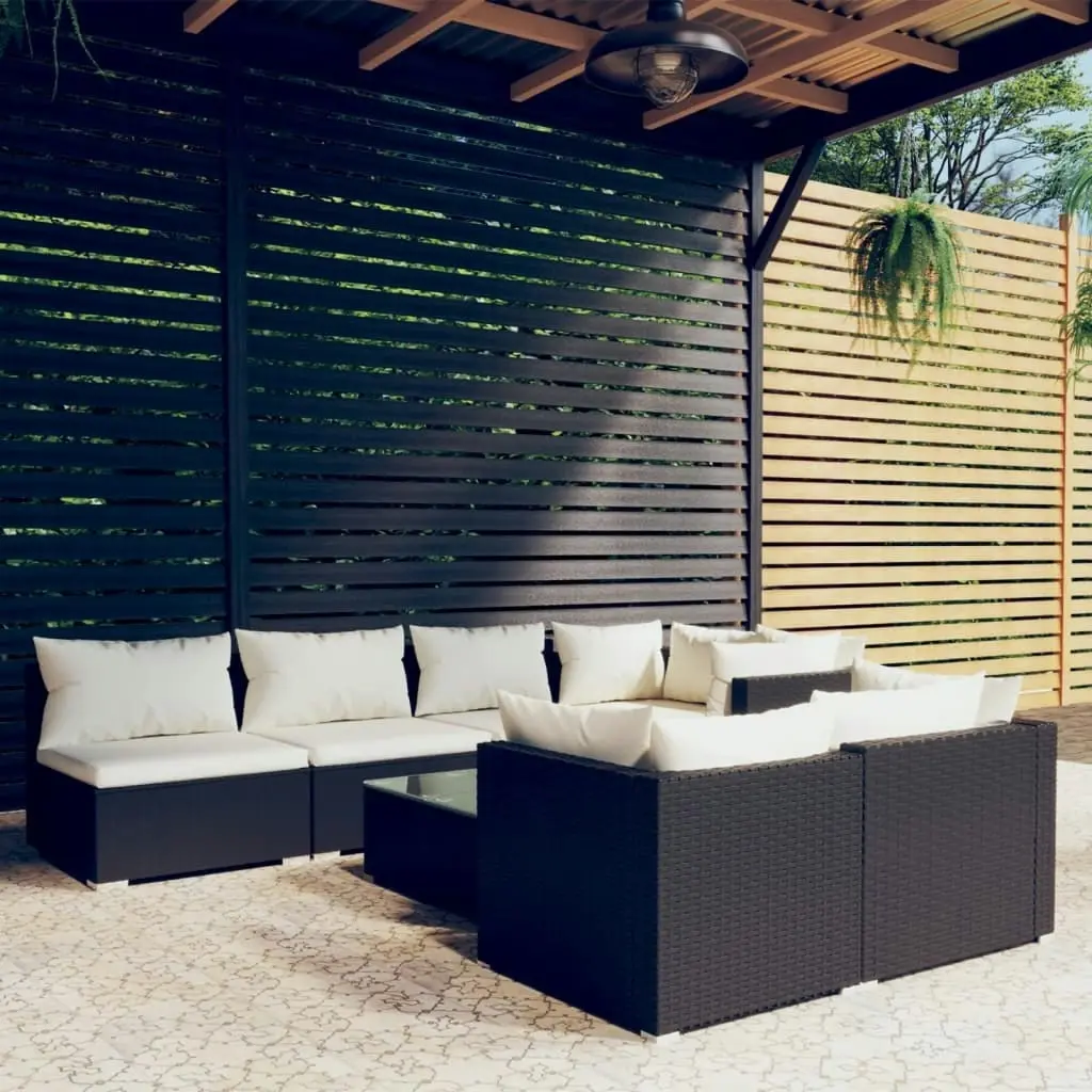 8 Piece Garden Lounge Set with Cushions Black Poly Rattan 3102463