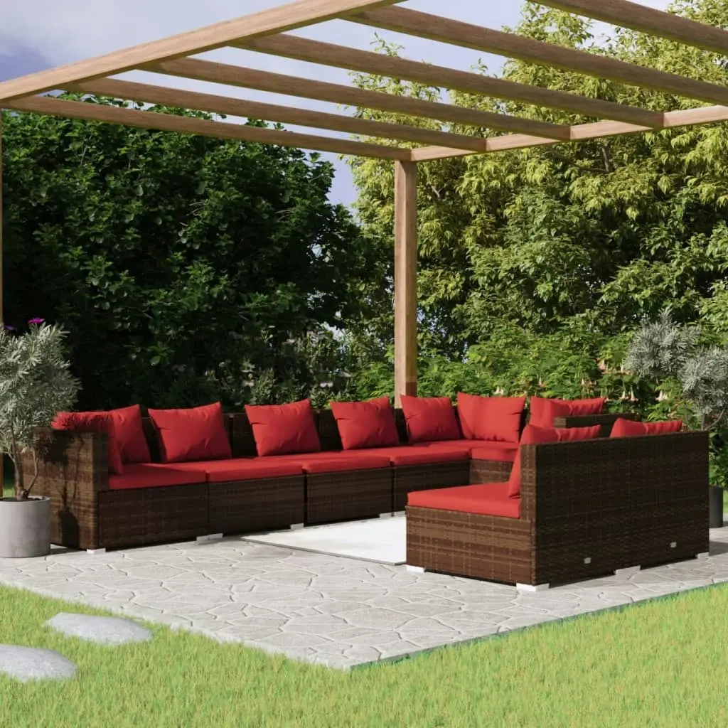 8 Piece Garden Lounge Set with Cushions Brown Poly Rattan 3102403