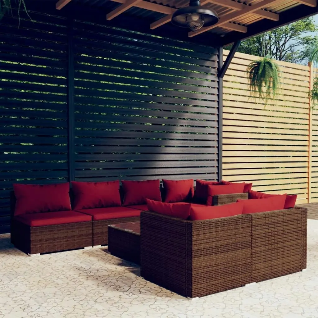 8 Piece Garden Lounge Set with Cushions Brown Poly Rattan 3102467