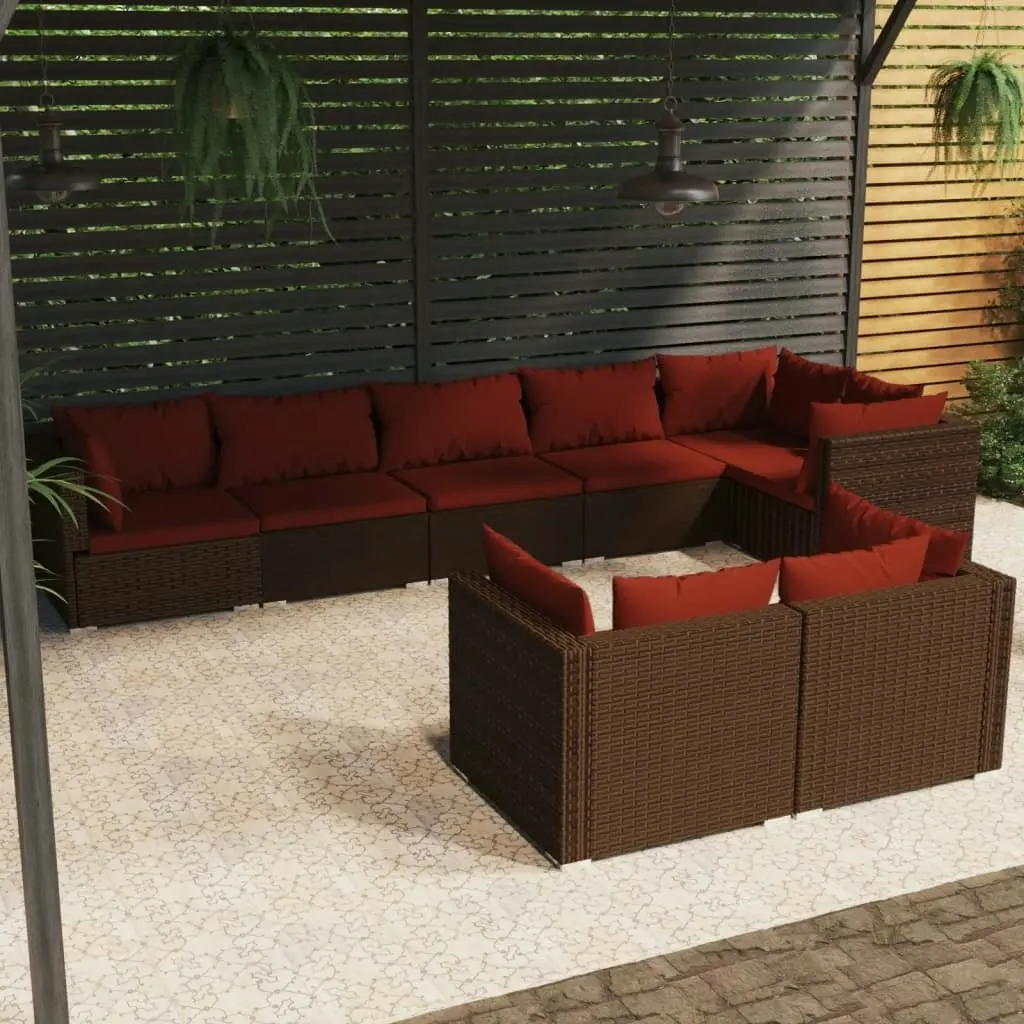 8 Piece Garden Lounge Set with Cushions Brown Poly Rattan 3102483