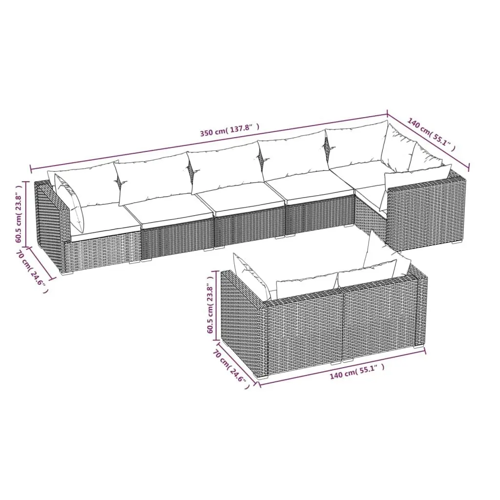 8 Piece Garden Lounge Set with Cushions Brown Poly Rattan 3102483