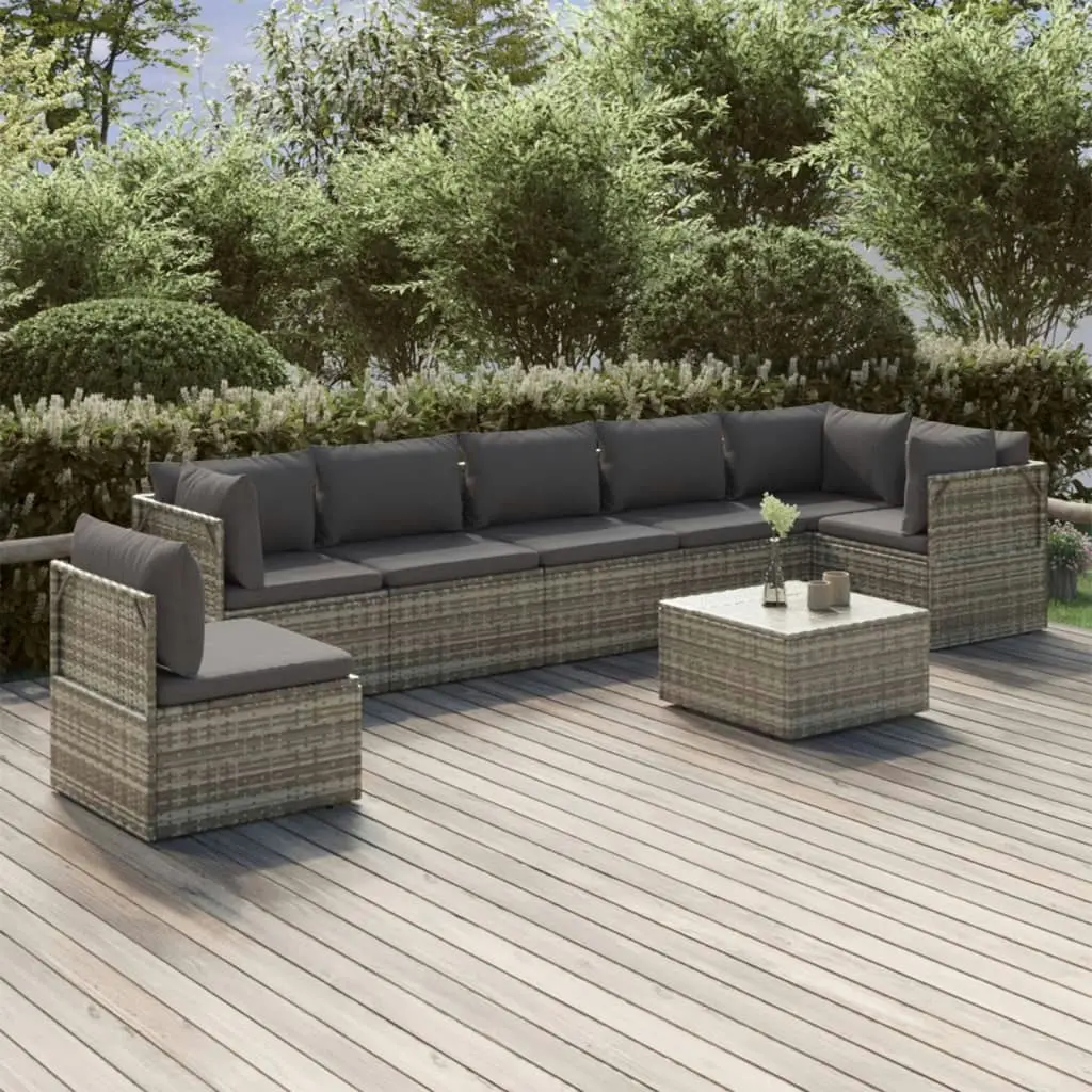 8 Piece Garden Lounge Set with Cushions Grey Poly Rattan 3157416