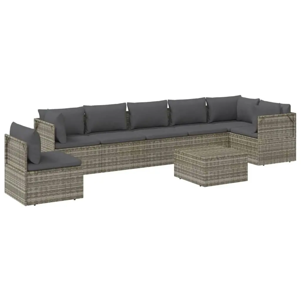 8 Piece Garden Lounge Set with Cushions Grey Poly Rattan 3157416