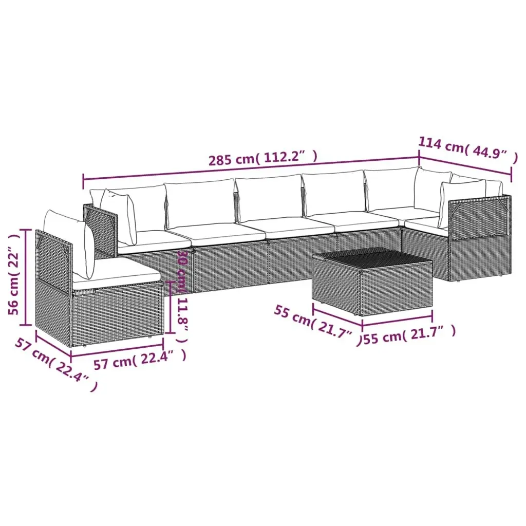 8 Piece Garden Lounge Set with Cushions Grey Poly Rattan 3157416