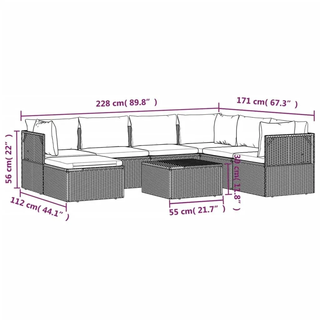 8 Piece Garden Lounge Set with Cushions Grey Poly Rattan 3157388