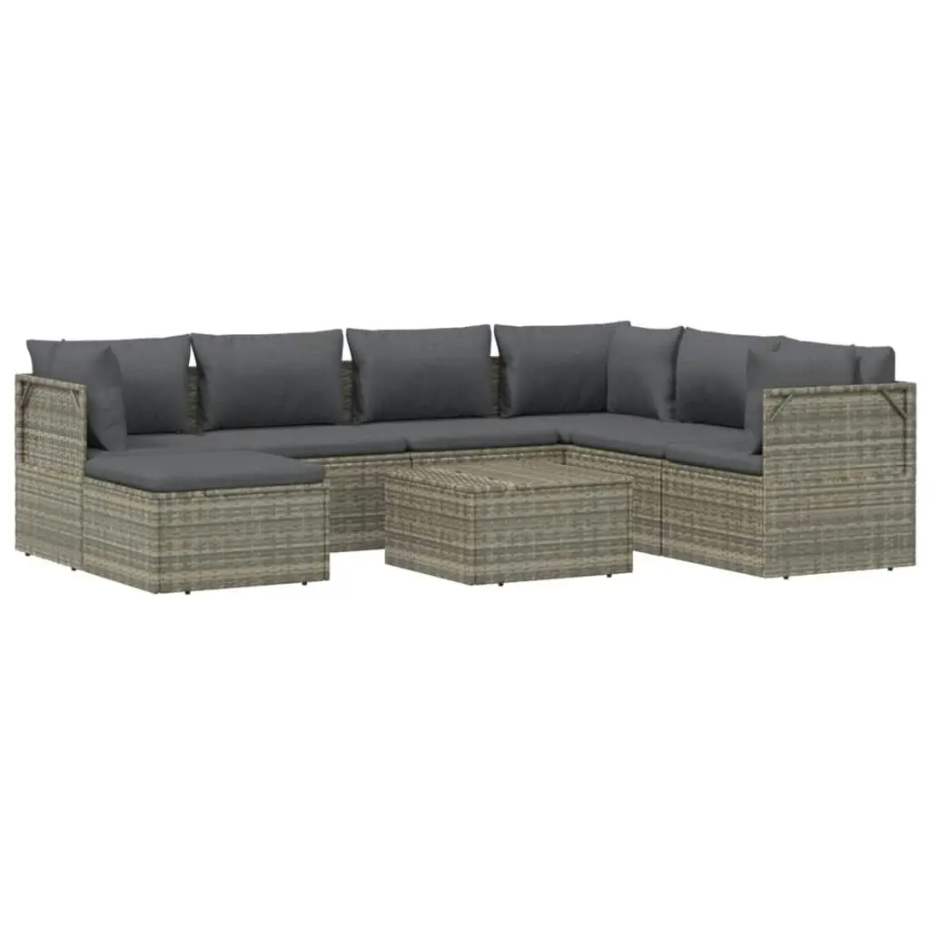 8 Piece Garden Lounge Set with Cushions Grey Poly Rattan 3157388