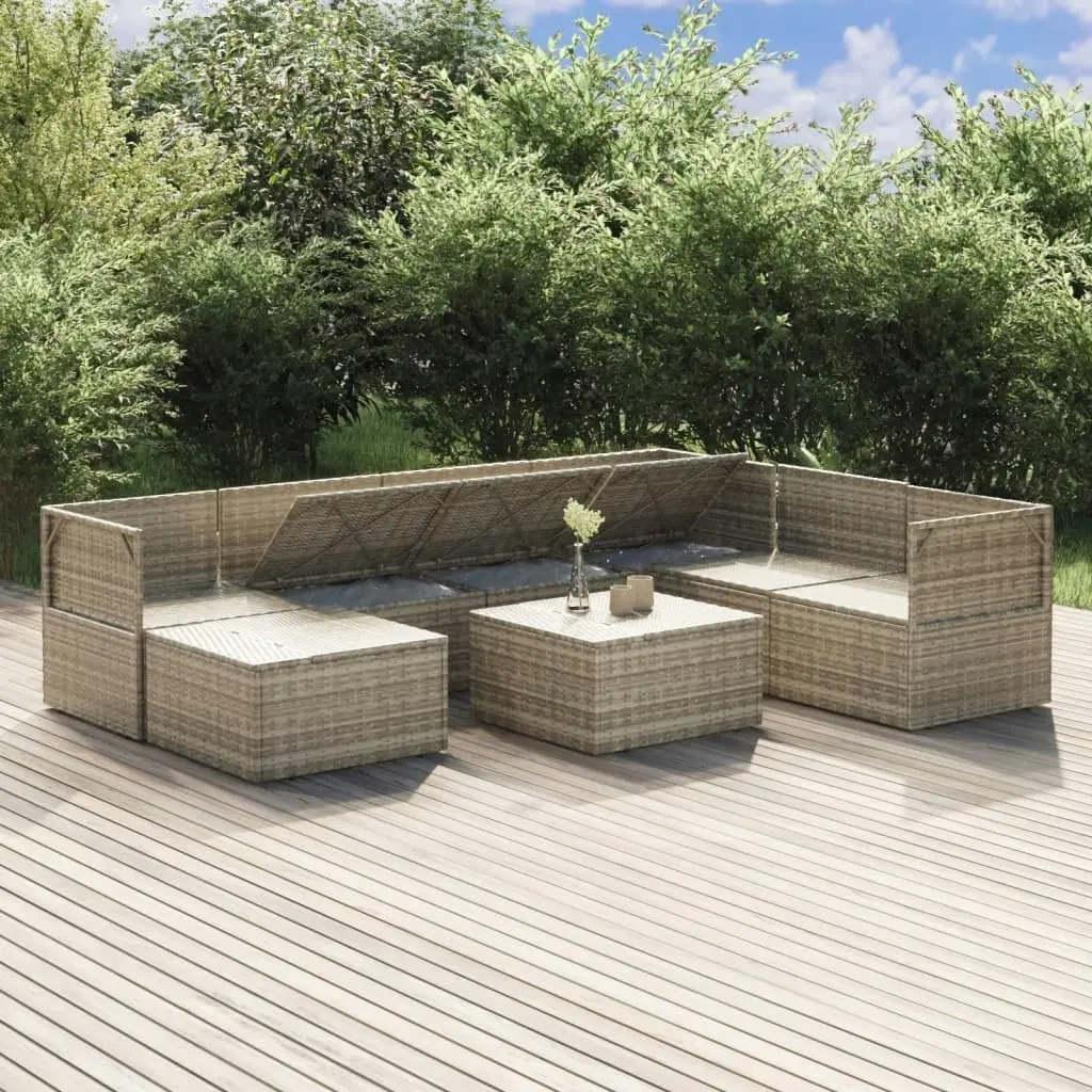 8 Piece Garden Lounge Set with Cushions Grey Poly Rattan 3157388