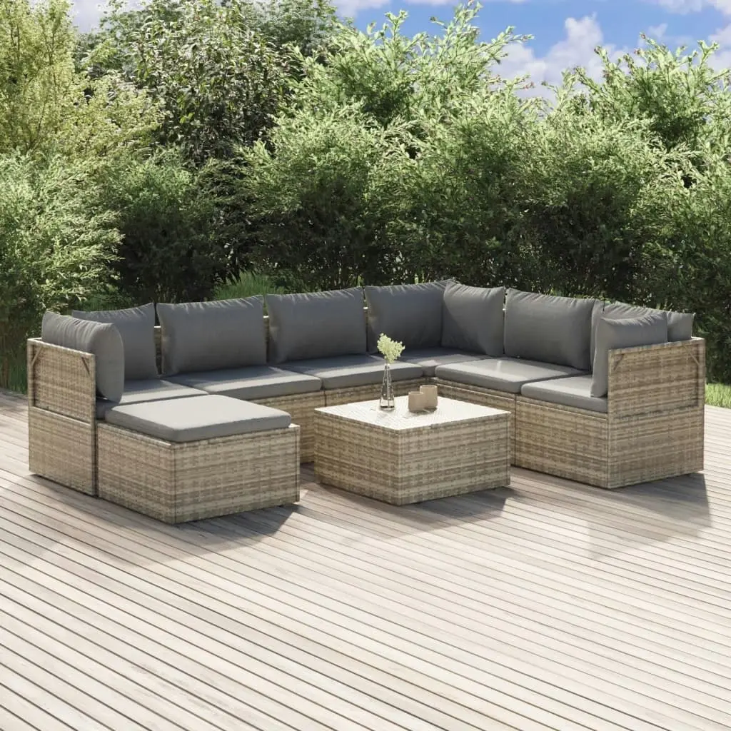 8 Piece Garden Lounge Set with Cushions Grey Poly Rattan 3157388