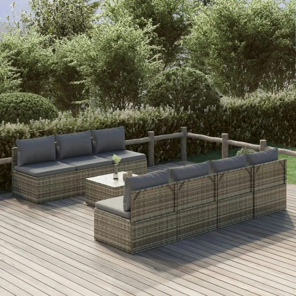 8 Piece Garden Lounge Set with Cushions Grey Poly Rattan 3157484