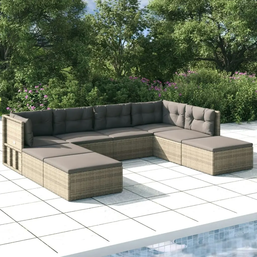 8 Piece Garden Lounge Set with Cushions Grey Poly Rattan 3187237