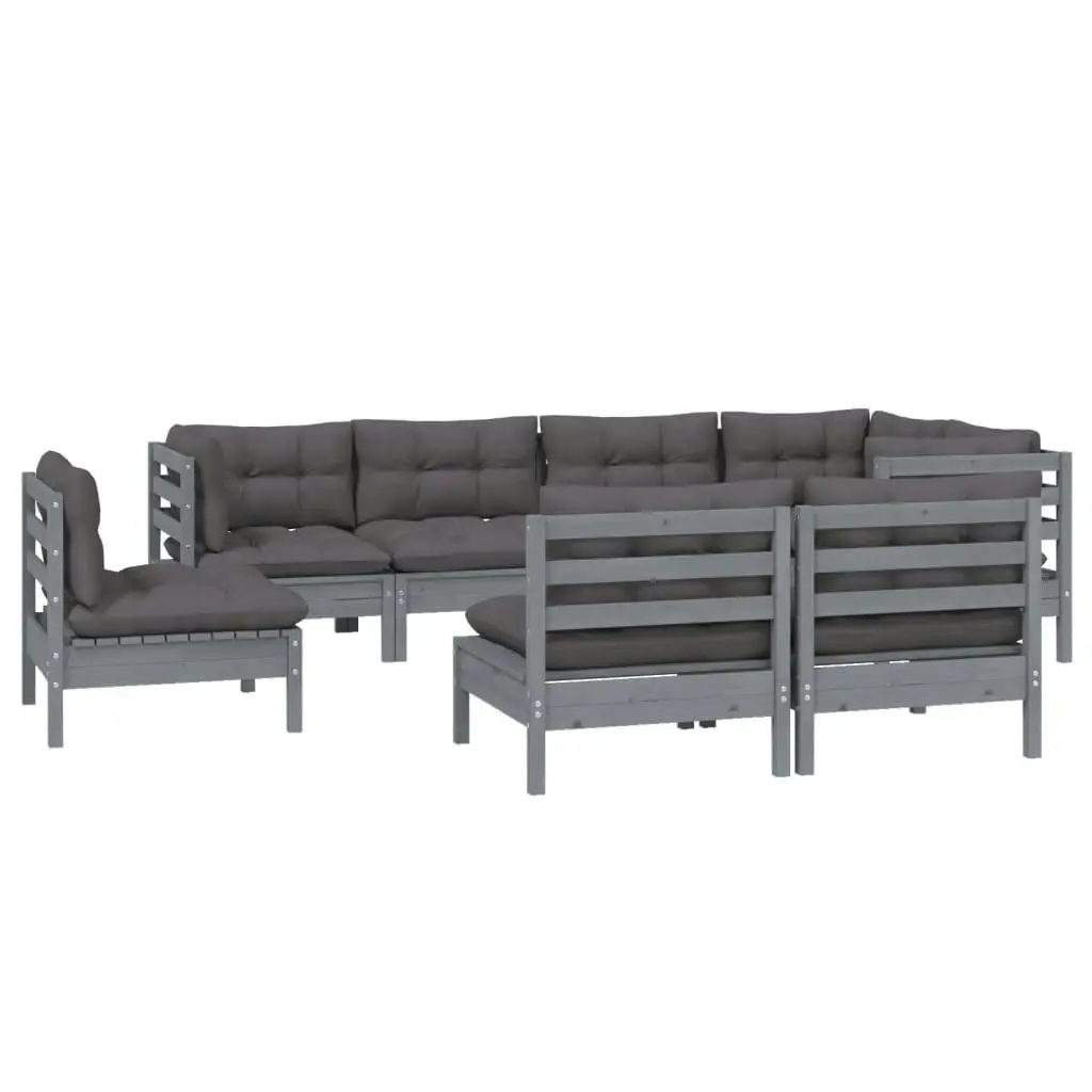 8 Piece Garden Lounge Set with Cushions Grey Solid Pinewood 3096468