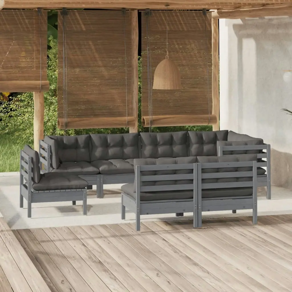 8 Piece Garden Lounge Set with Cushions Grey Solid Pinewood 3096468