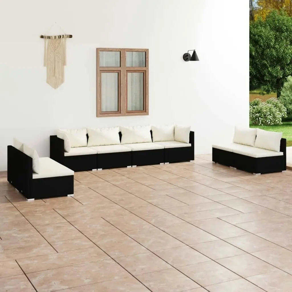 8 Piece Garden Lounge Set with Cushions Poly Rattan Black 3102247