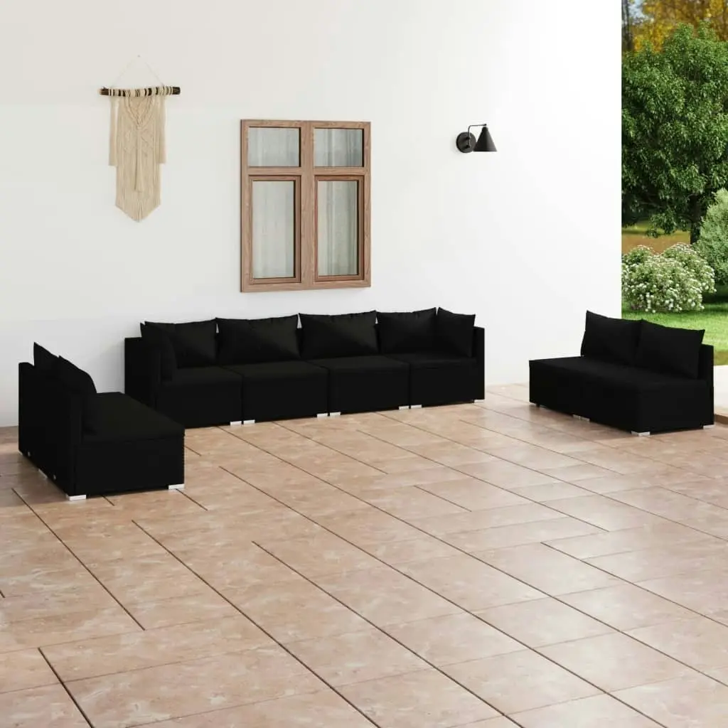 8 Piece Garden Lounge Set with Cushions Poly Rattan Black 3102248