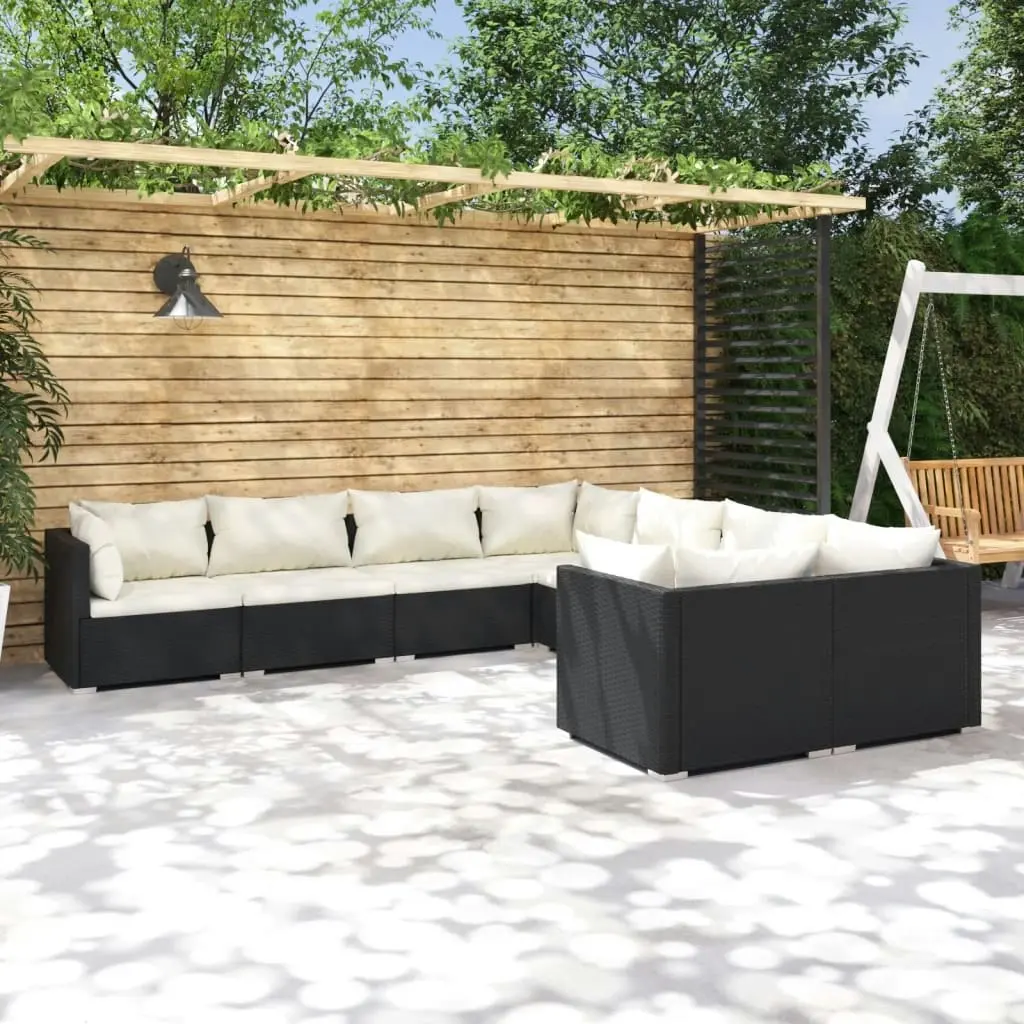 8 Piece Garden Lounge Set with Cushions Poly Rattan Black 3102751