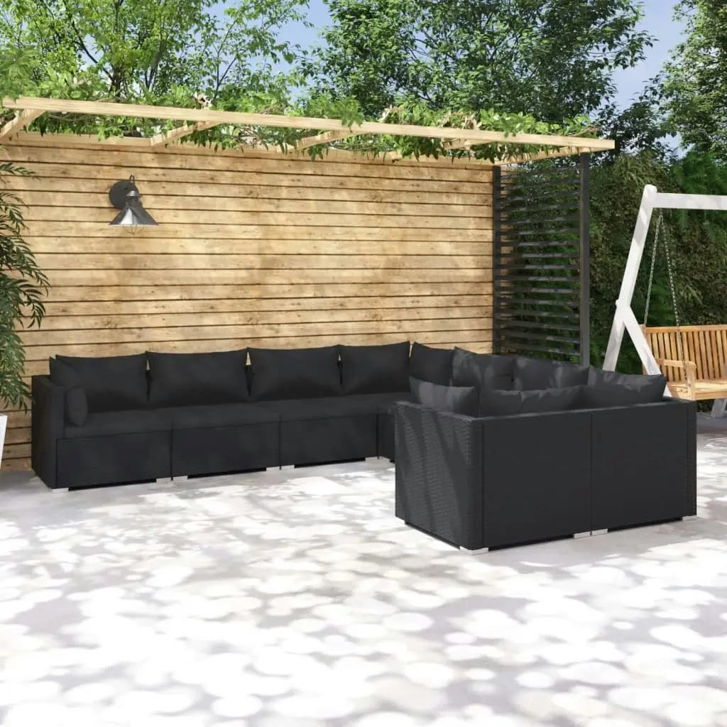 8 Piece Garden Lounge Set with Cushions Poly Rattan Black 3102752