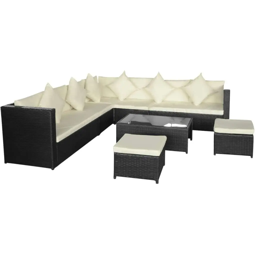 8 Piece Garden Lounge Set with Cushions Poly Rattan Black 42897