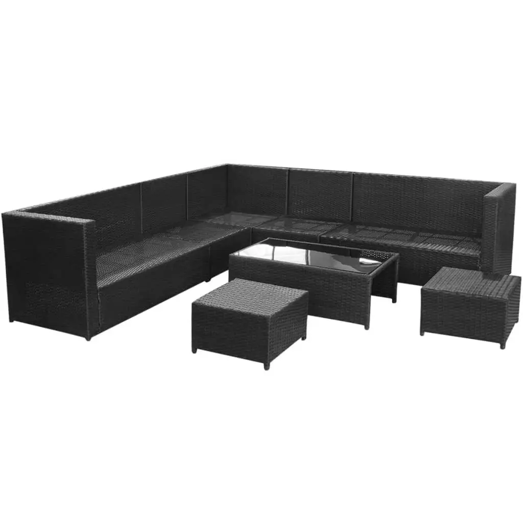 8 Piece Garden Lounge Set with Cushions Poly Rattan Black 42897