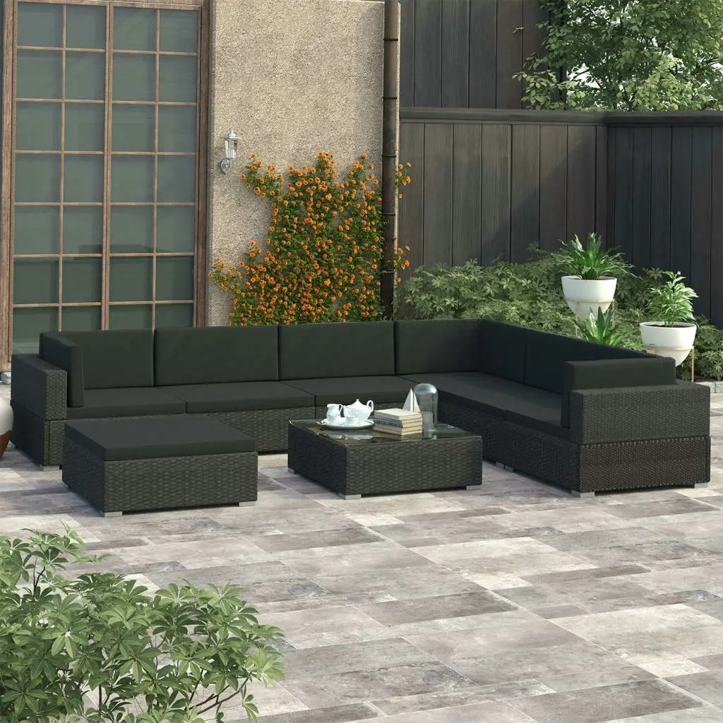 8 Piece Garden Lounge Set with Cushions Poly Rattan Black 46749