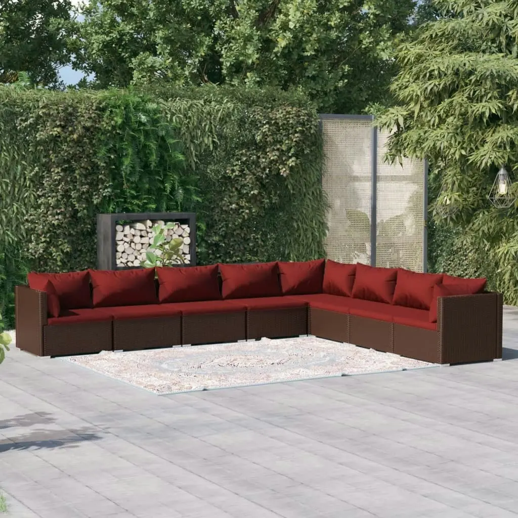 8 Piece Garden Lounge Set with Cushions Poly Rattan Brown 3101771