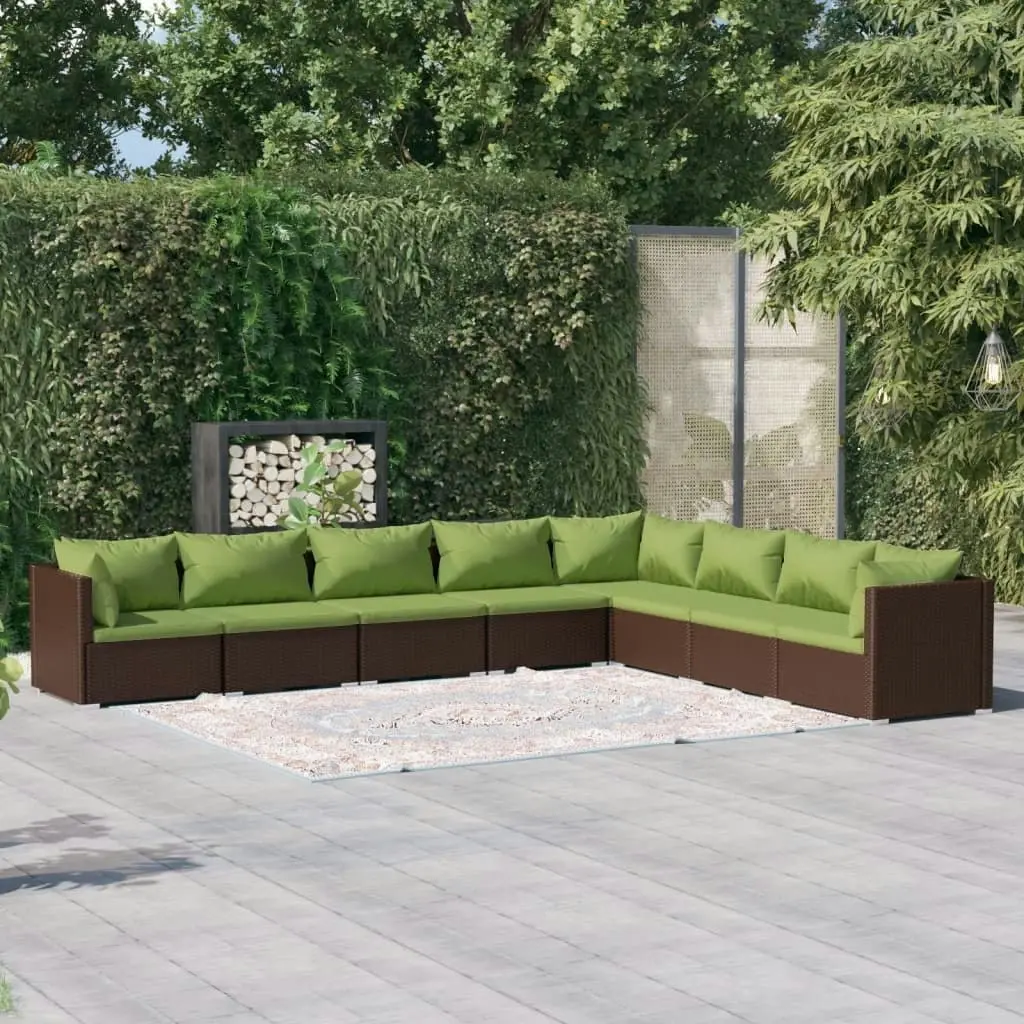 8 Piece Garden Lounge Set with Cushions Poly Rattan Brown 3101772