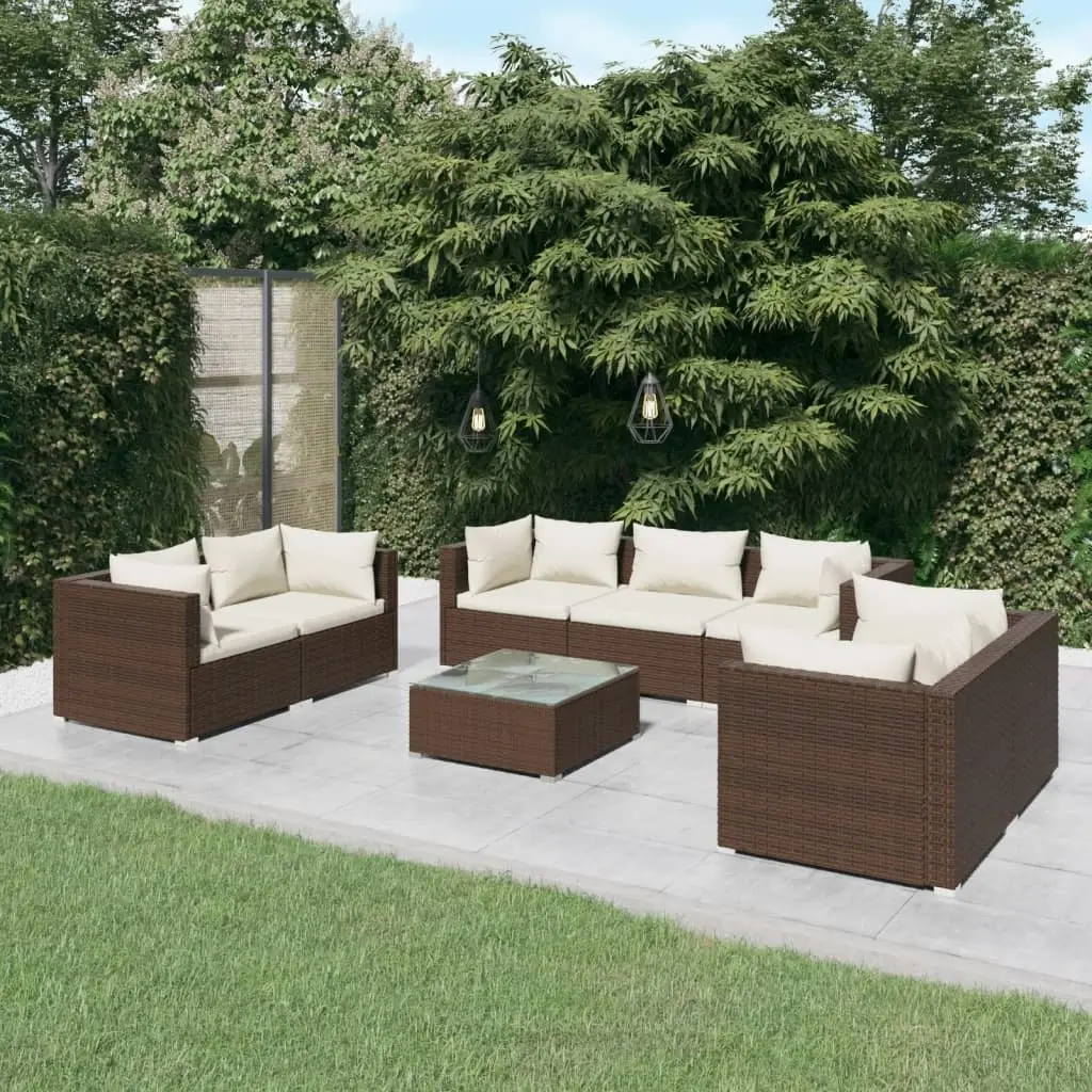 8 Piece Garden Lounge Set with Cushions Poly Rattan Brown 3102274