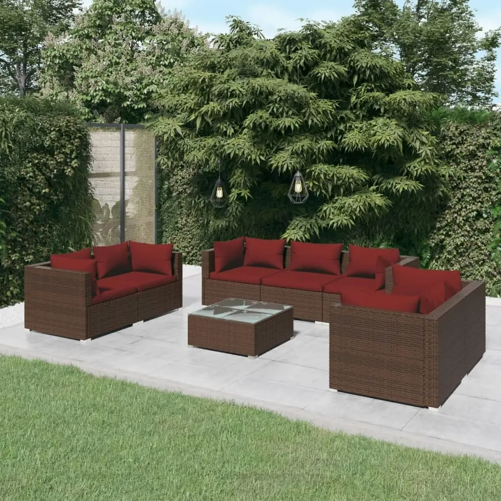 8 Piece Garden Lounge Set with Cushions Poly Rattan Brown 3102275