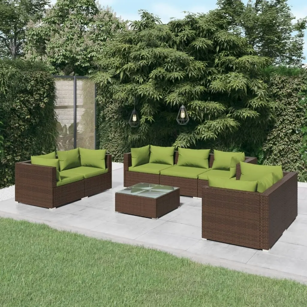 8 Piece Garden Lounge Set with Cushions Poly Rattan Brown 3102276