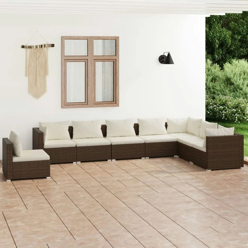 8 Piece Garden Lounge Set with Cushions Poly Rattan Brown 3102370