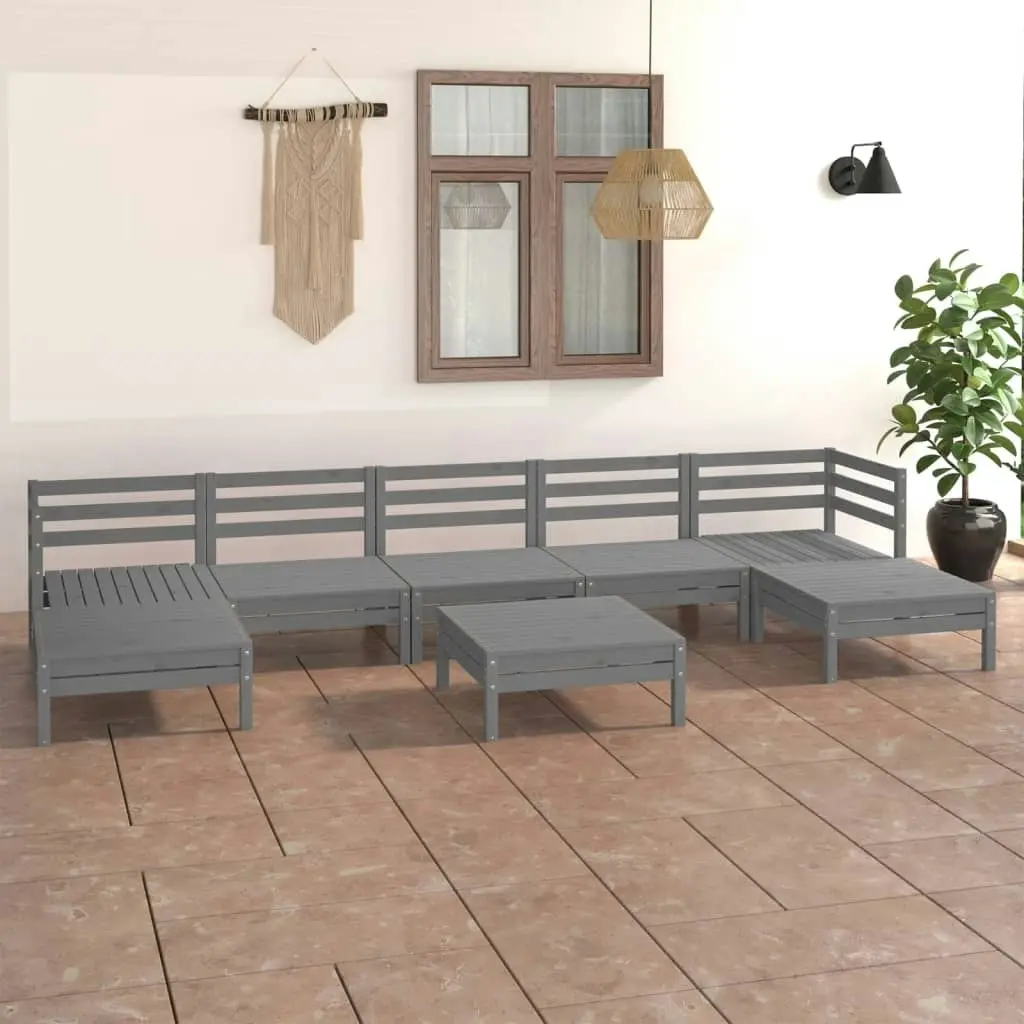 8 Piece Garden Lounge Set Grey Solid Pinewood 3083351