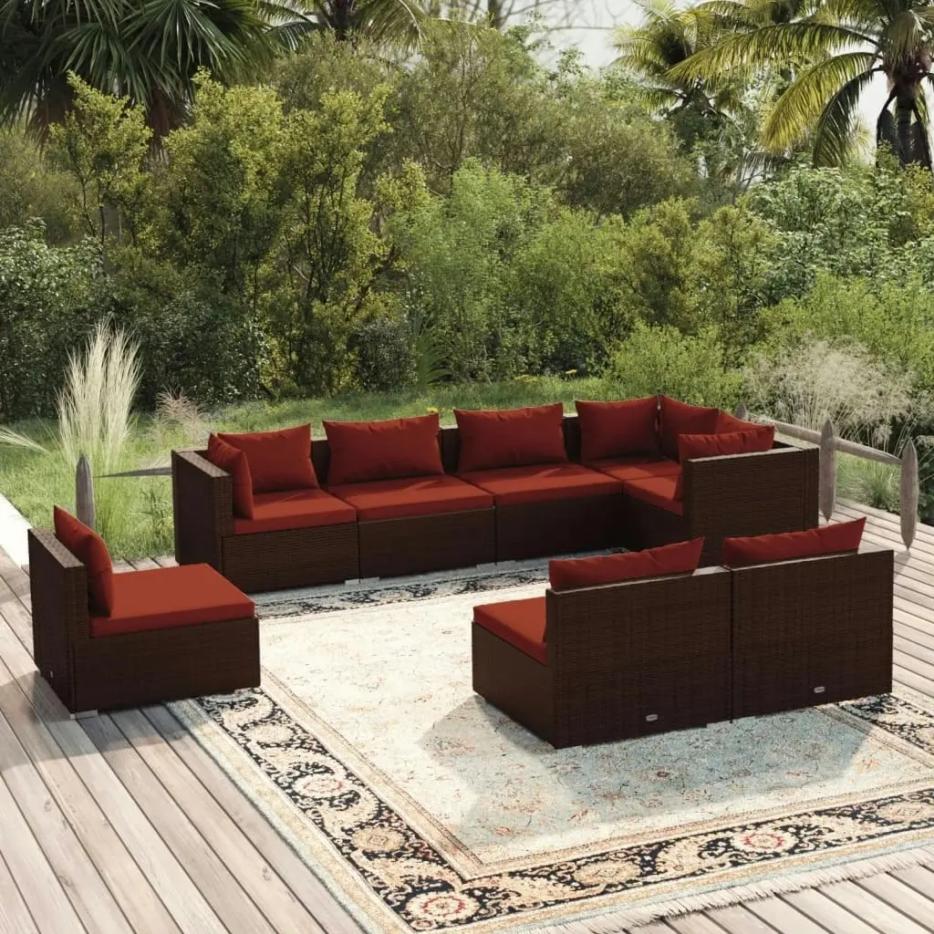 8 Piece Garden Lounge Set with Cushions Poly Rattan Brown 3102547