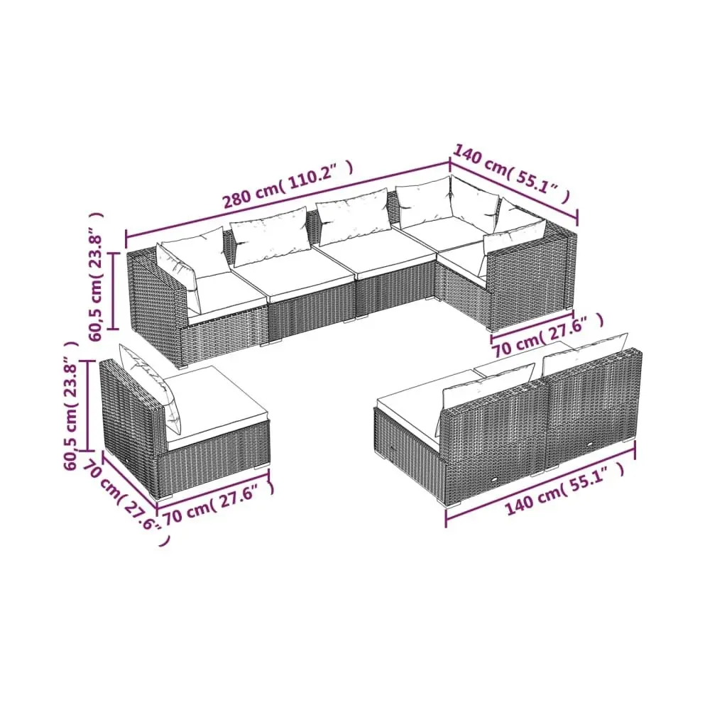 8 Piece Garden Lounge Set with Cushions Poly Rattan Brown 3102547