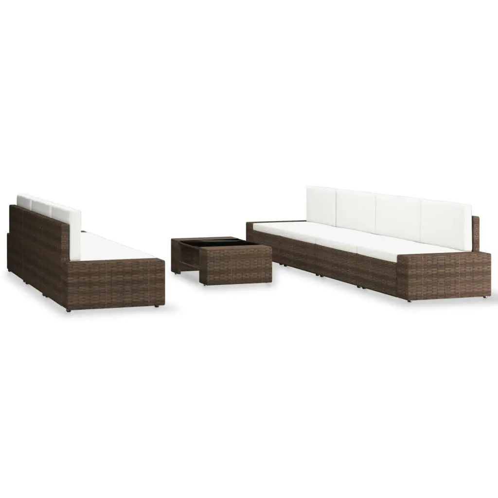 8 Piece Garden Lounge Set Poly Rattan Brown 3054591