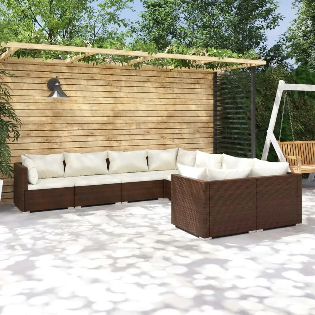 8 Piece Garden Lounge Set with Cushions Poly Rattan Brown 3102754