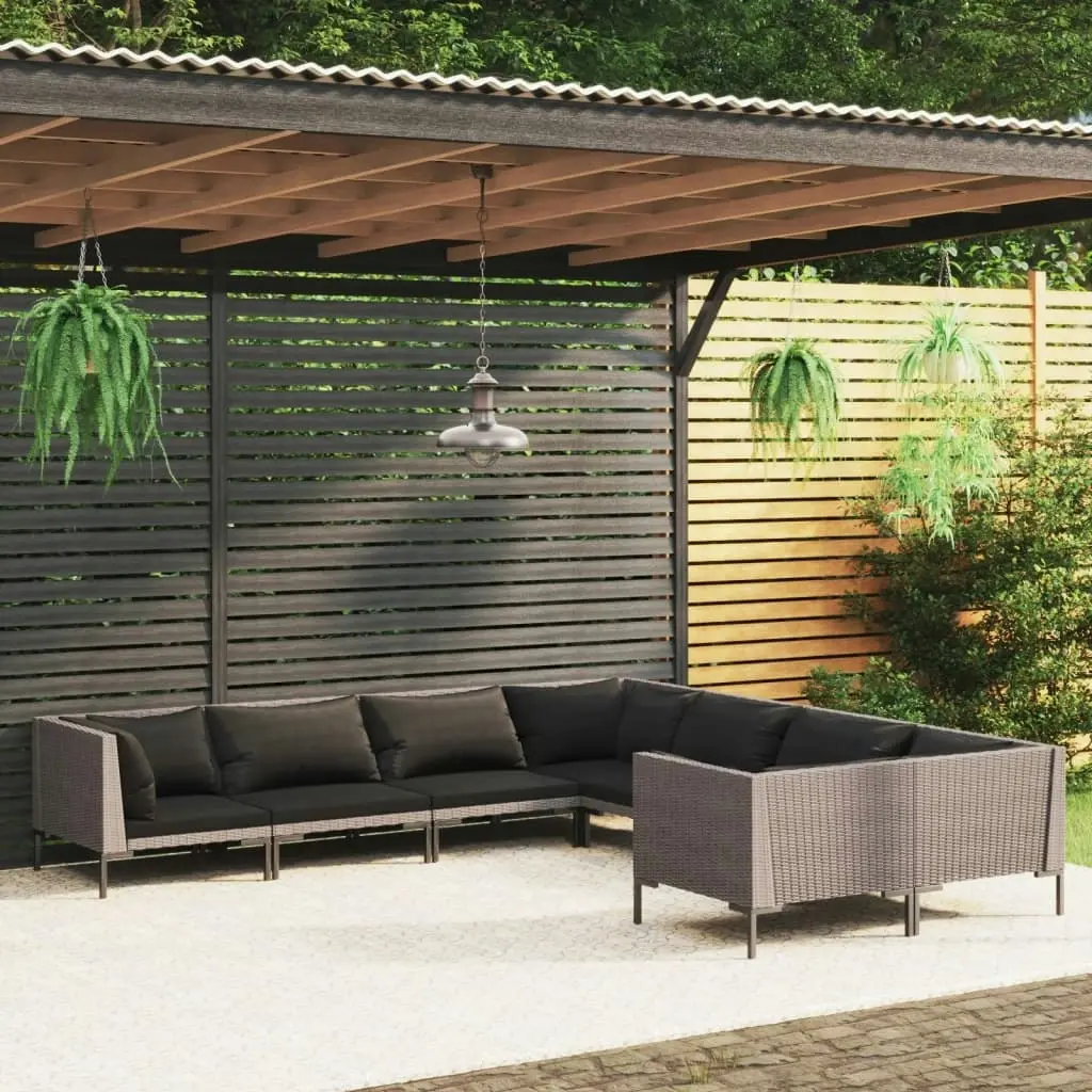 8 Piece Garden Lounge Set with Cushions Poly Rattan Dark Grey 3099908