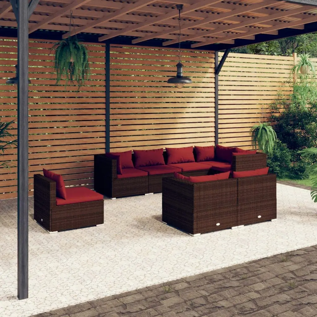 8 Piece Garden Lounge Set with Cushions Poly Rattan Brown 3102611