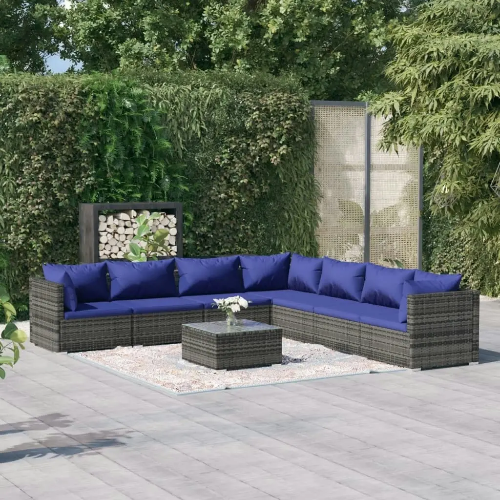 8 Piece Garden Lounge Set with Cushions Poly Rattan Grey 3101766