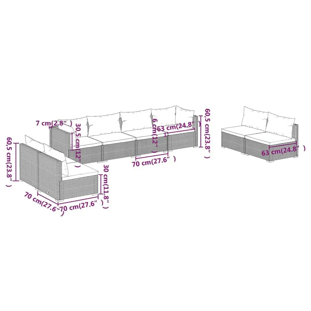 8 Piece Garden Lounge Set with Cushions Poly Rattan Grey 3102254