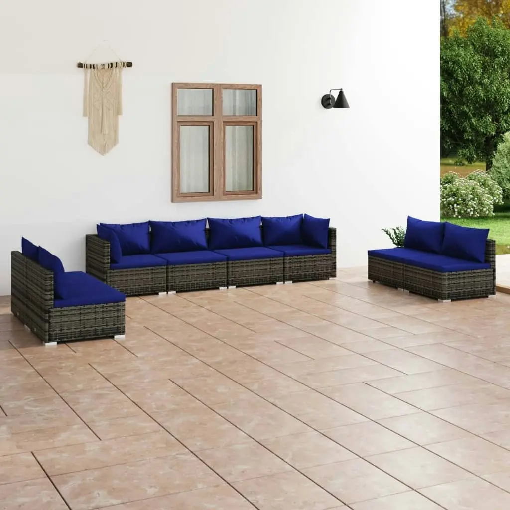 8 Piece Garden Lounge Set with Cushions Poly Rattan Grey 3102254