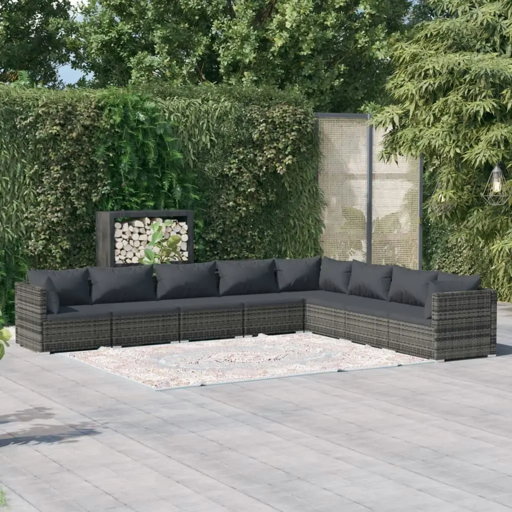 8 Piece Garden Lounge Set with Cushions Poly Rattan Grey 3101773