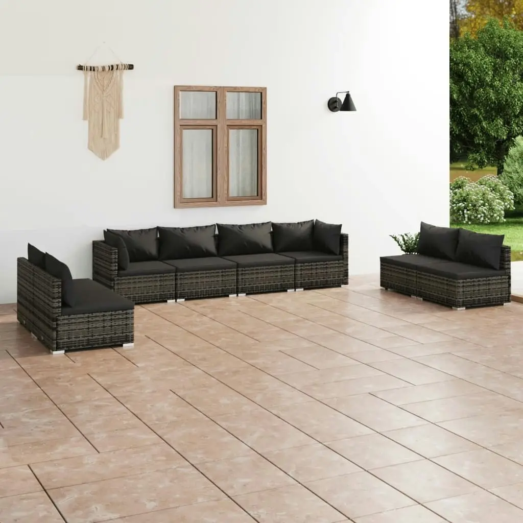 8 Piece Garden Lounge Set with Cushions Poly Rattan Grey 3102253