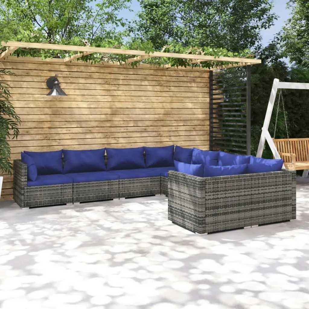 8 Piece Garden Lounge Set with Cushions Poly Rattan Grey 3102758