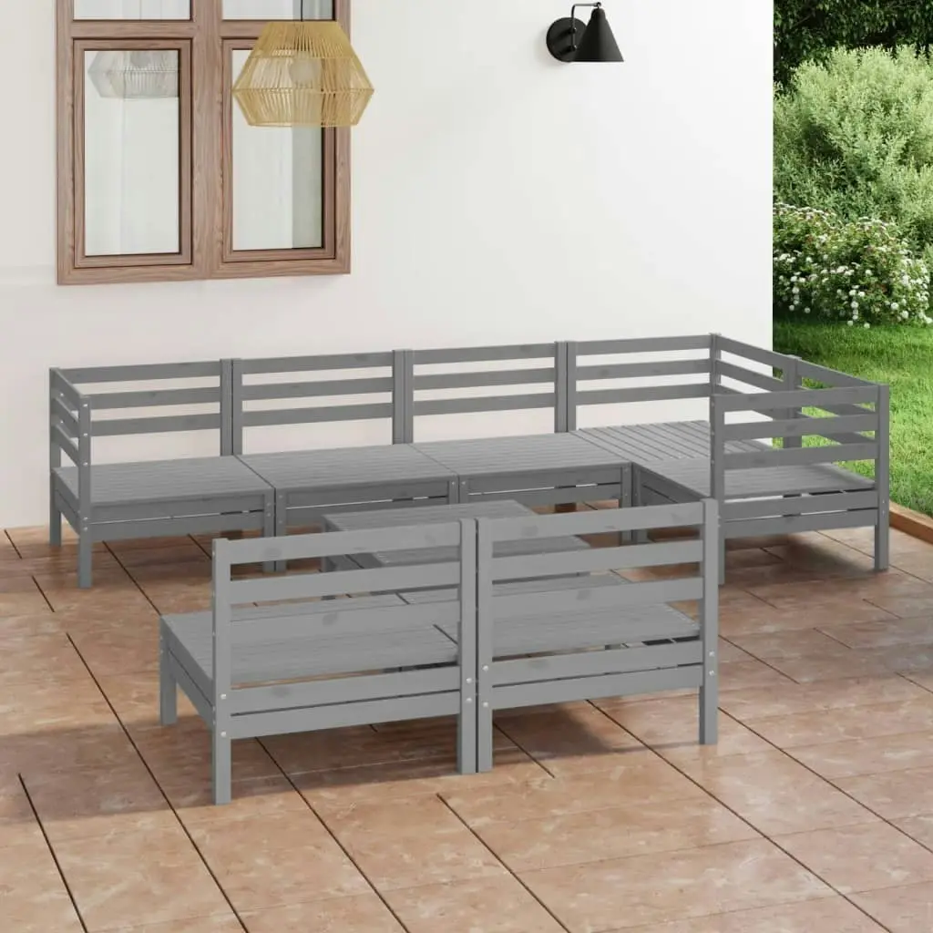 8 Piece Garden Lounge Set Solid Pinewood Grey 3082754