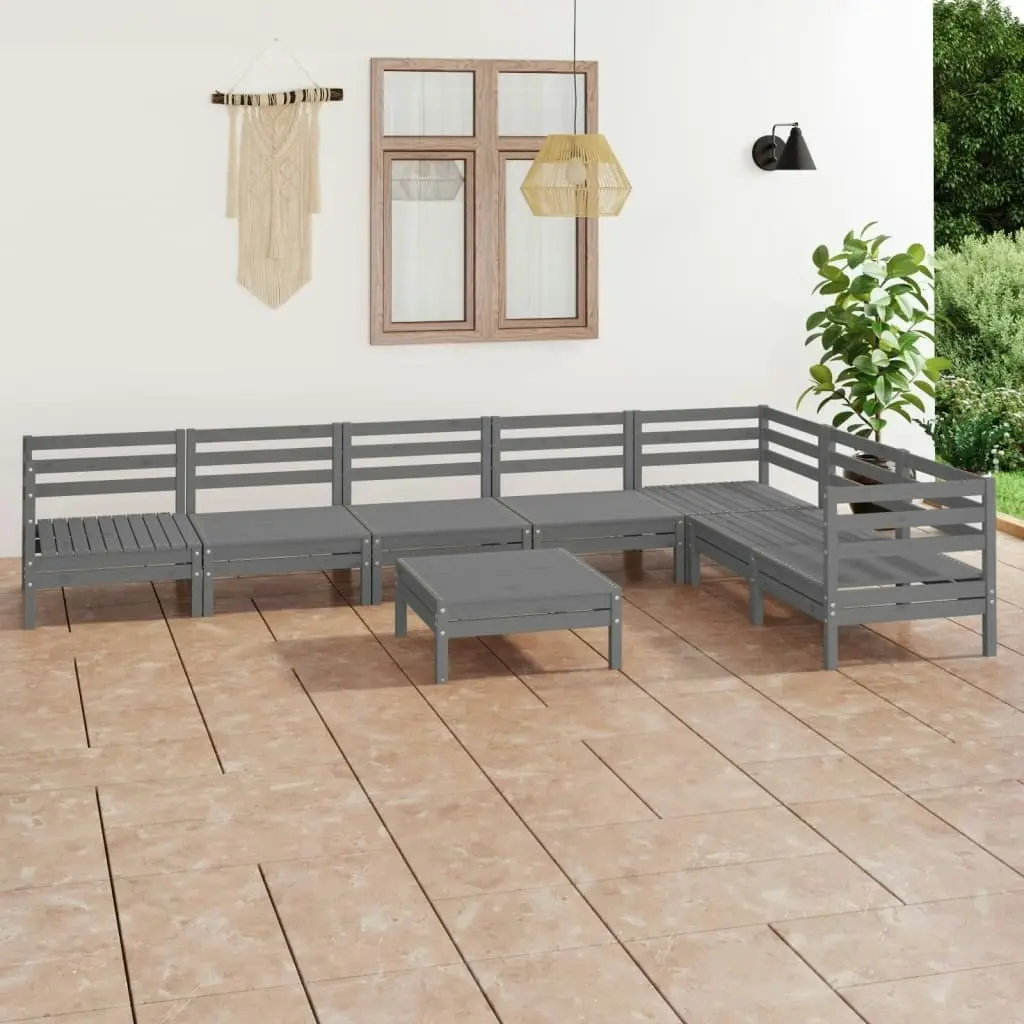 8 Piece Garden Lounge Set Solid Pinewood Grey 3083021