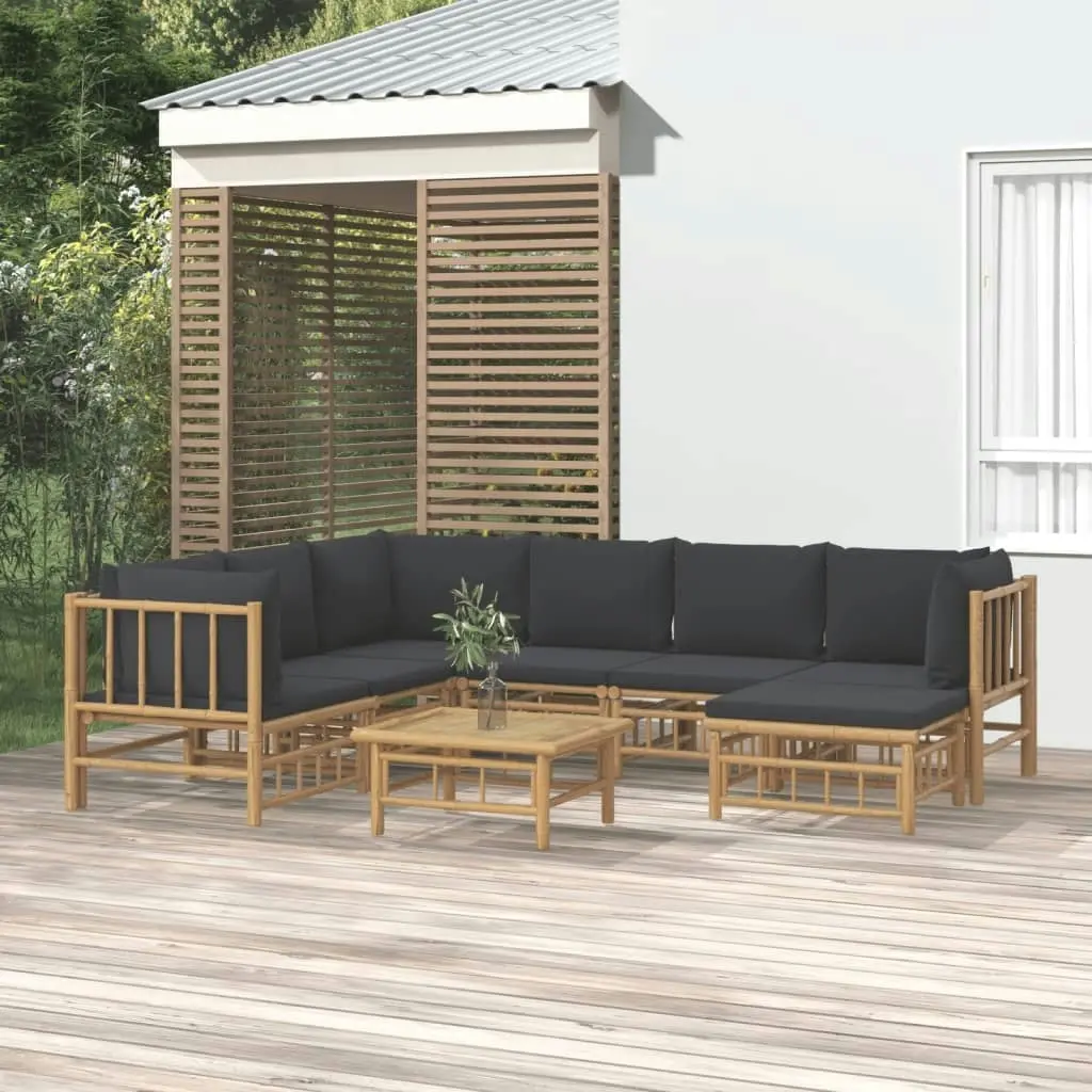 8 Piece Garden Lounge Set with Dark Grey Cushions  Bamboo 3155223