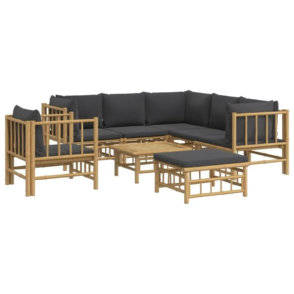 8 Piece Garden Lounge Set with Dark Grey Cushions  Bamboo 3155222